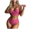 thumbnail image 2 of Women's Two Piece Swimsuit Set Plaid Print Push Up Bra with Panties Slim Fit Bikini for Beach Vacation,Hot Pink,3XL, 2 of 7