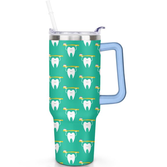 Holiday Gifts 40oz Teeth Tumbler with Handle Flip Straw Lid Teeth Tumblers Vacuum Insulated Leak Proof Stainless Steel