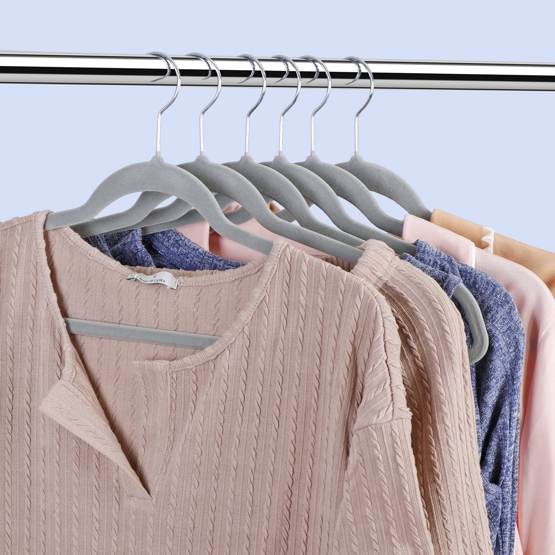 SuperDeal 100 Pack Velvet Clothes Hangers Non-Slip Slim Hangers Non-Slip Adult Suit Shirts Hangers 360° Swivel Hook, Gray