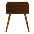 thumbnail image 3 of Kate and Laurel Finco Midcentury Modern Style Side Table with 2 Drawers, Walnut Brown Finish with Brass Hardware, 3 of 7