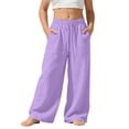 thumbnail image 3 of SROBPTY Teen Girls Pants Solid Wide Leg Drawstring with Pockets Loose Trousers for Daily Wear, 3 of 5