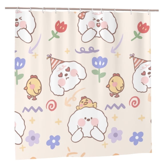 XMXY Cartoon Cute Dog Long Shower Curtains, Waterproof Weighted Thick Bathroom Curtain with 12 Plastic Hook, 72x72 Inch
