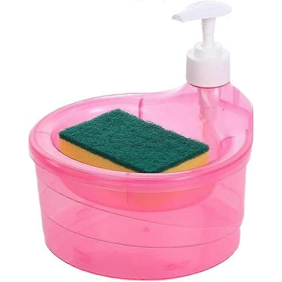 Soap Dispenser - Premium Dish Soap Dispenser Sink Dish Washing Soap Dispenser, Dish Washing Liquid Soap Dispenser with Sponge Holder Pink 14.5*13cm