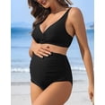 thumbnail image 4 of Alove Maternity Swimsuit Solid Color High Waisted Shoulder Straps Bikini Set Push Up Two Piece Swimwear Deep V Neck Pregnancy Bathing Suits, 4 of 8