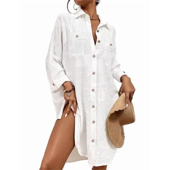Bsubseach Fashion Swim Cover Ups for Women Button Down Long Sleeve Shirt Beach Outfits