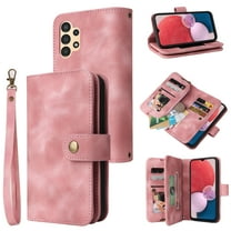 Dteck for Samsung Galaxy A13 5G Case, Samsung A13 4G Wallet Case for Women Men, Sturdy PU Leather Case Magnetic Flip Zipper Card Holder Wristlet Strap Kickstand Phone Case,Rosegold