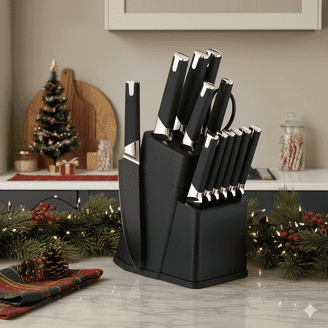 Cutco 7151 19 Pc Kitchen Knife Set Cherry Wood Stand, Classic Dark