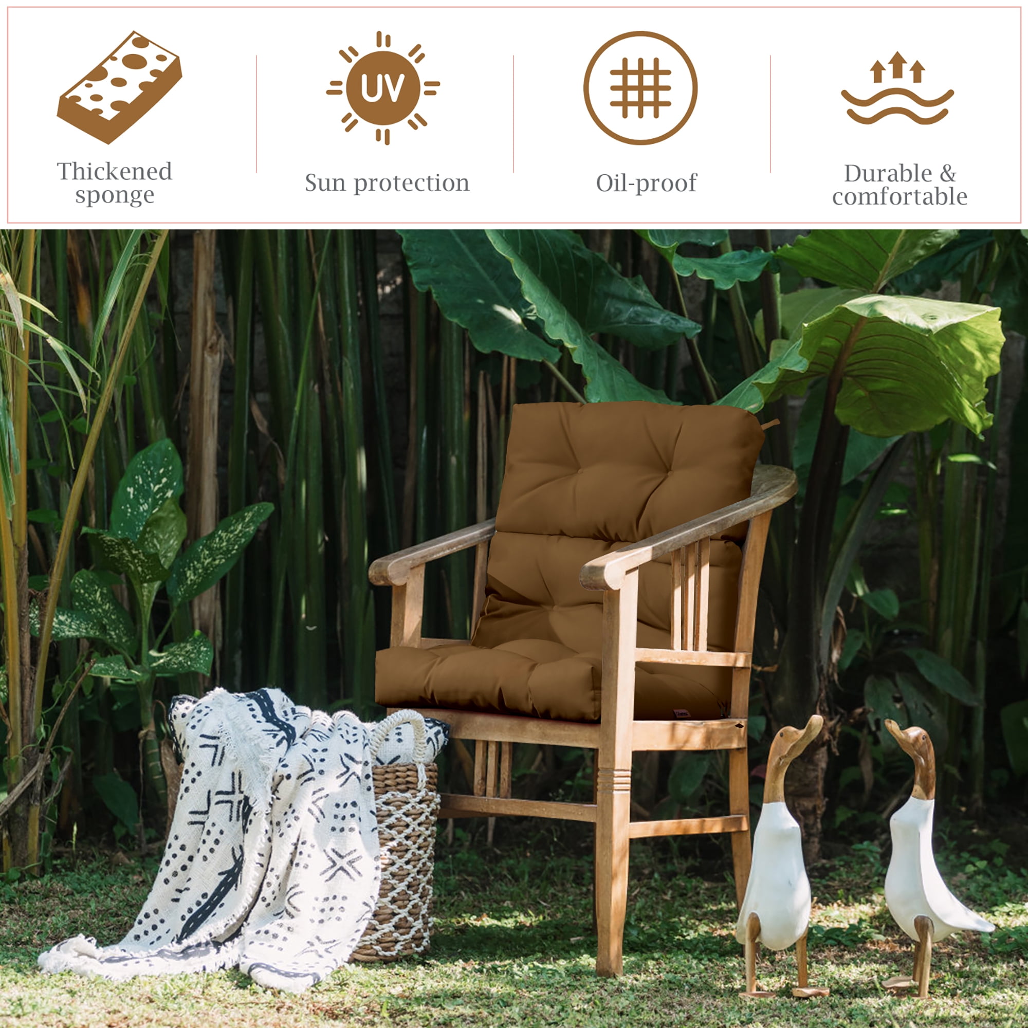 Costway 22'' x44''  Indoor Outdoor  Back Chair Cushion Tufted Pillow Patio Seating Pad Brown