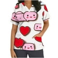 thumbnail image 2 of Valentines Day Scrub Tops Women, Heart Blouses for Women, Short Sleeve V Neck Shirts Women's Valentine's Day Printed Blouse with Pockets Nurse Tops Short Sleeved V-Neck Tops Shirt, 2 of 5