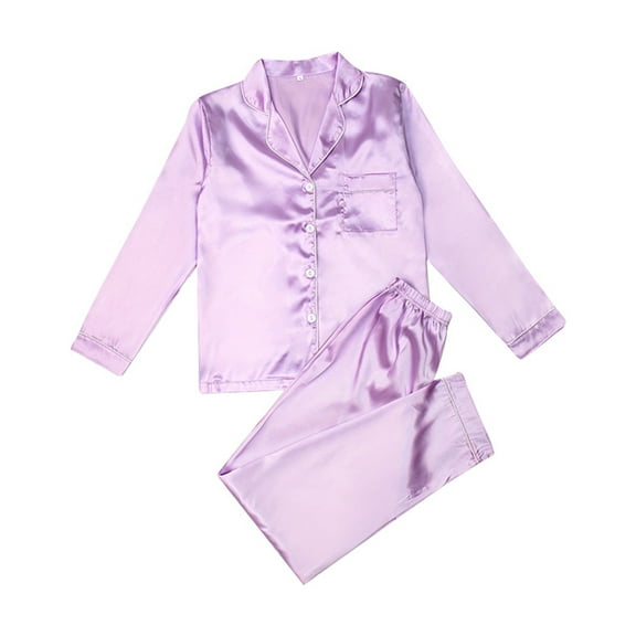 Wangmeiwg Women's Pajama Sets Women's Satin Home Wear Suit with Cardigan Lapel and Imitation Silk Long Sleeve Pajama Set for Cozy Nights L Purple