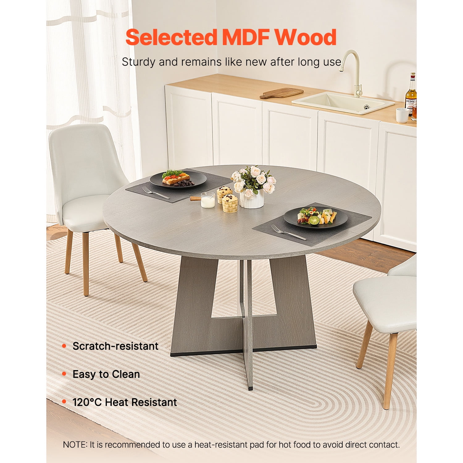 KFFKFF Circular Dining Table, 47-inch Timber Table for Two to Four Individuals, Countryside-Inspired Circular Mealtime Furnishing, Casual Tables with Robust Timber Supports
