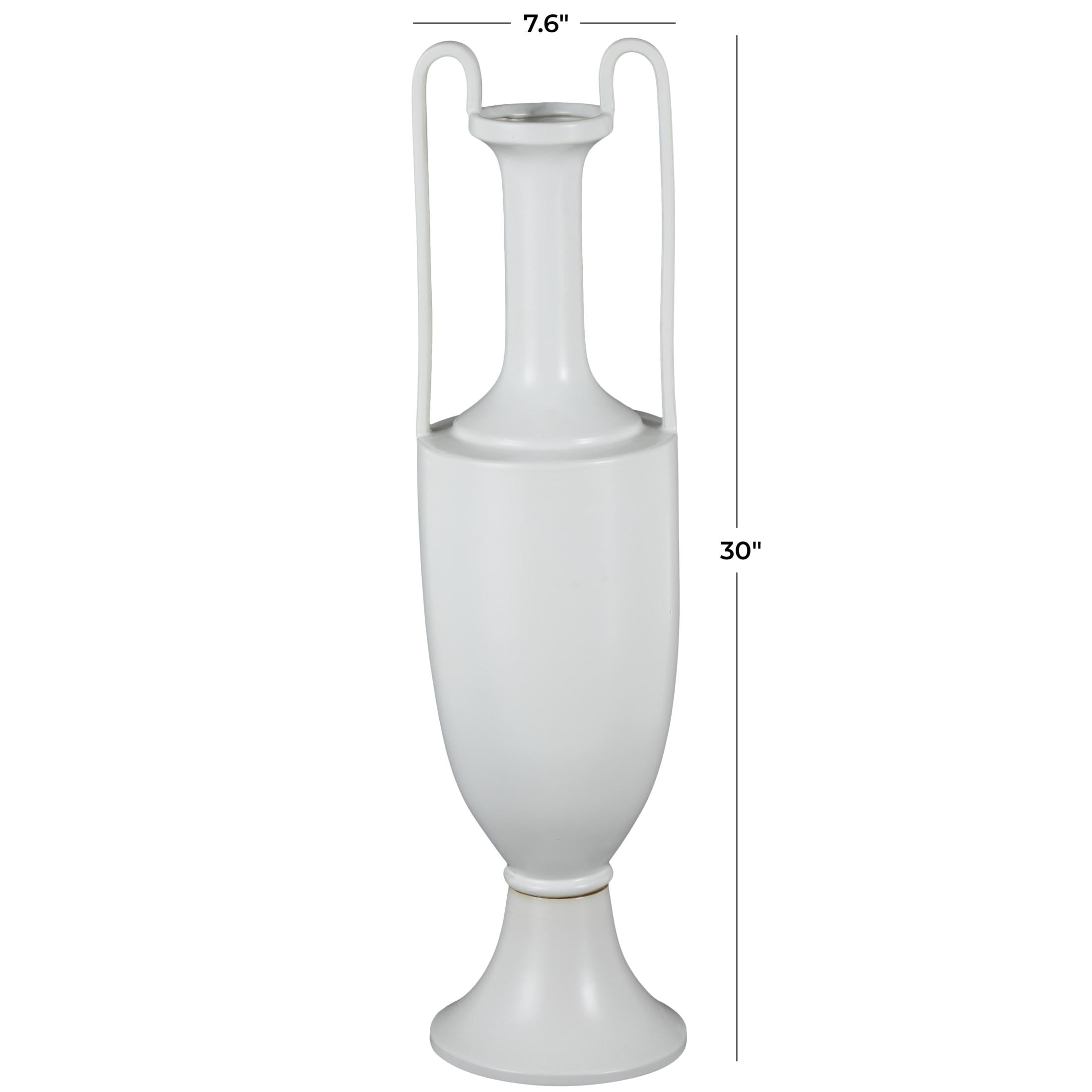 DecMode 30" Fluted Urn Shaped White Ceramic Vase with Arch Handles