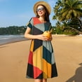 thumbnail image 4 of Uemuo Geometric Cube Pattern Art Print Womens Summer Dress Casual Swing Short Sleeve Sundresses Beach A-line Shift Dress, 4 of 6