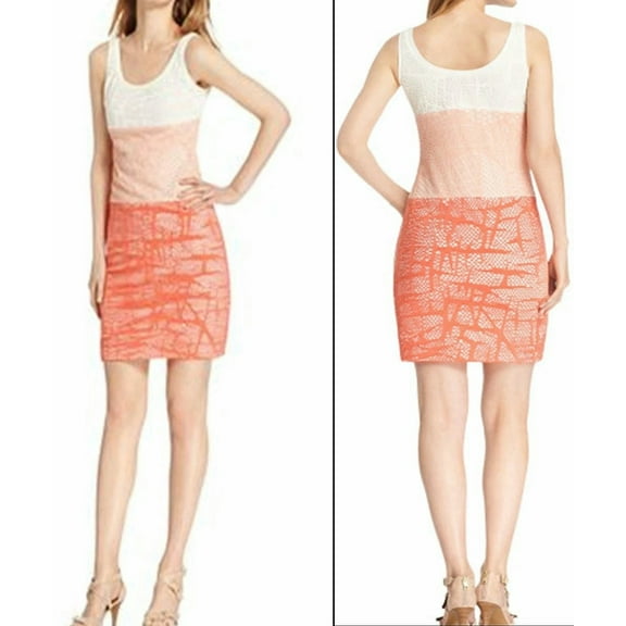 ECI White Coral Sleeveless Crochet Lace Sheath Dress Women's Medium