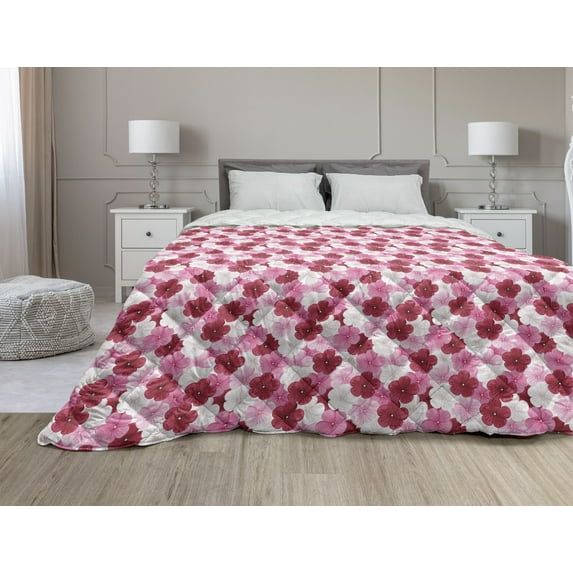 Abstract Down Alternative Comforter, Repetitive Intertwined Frames Funky Style Modern Retro Pattern Art Print, Microfiber Quilt for All Season, 5 Sizes, Vermilion and Ivory, by Ambesonne