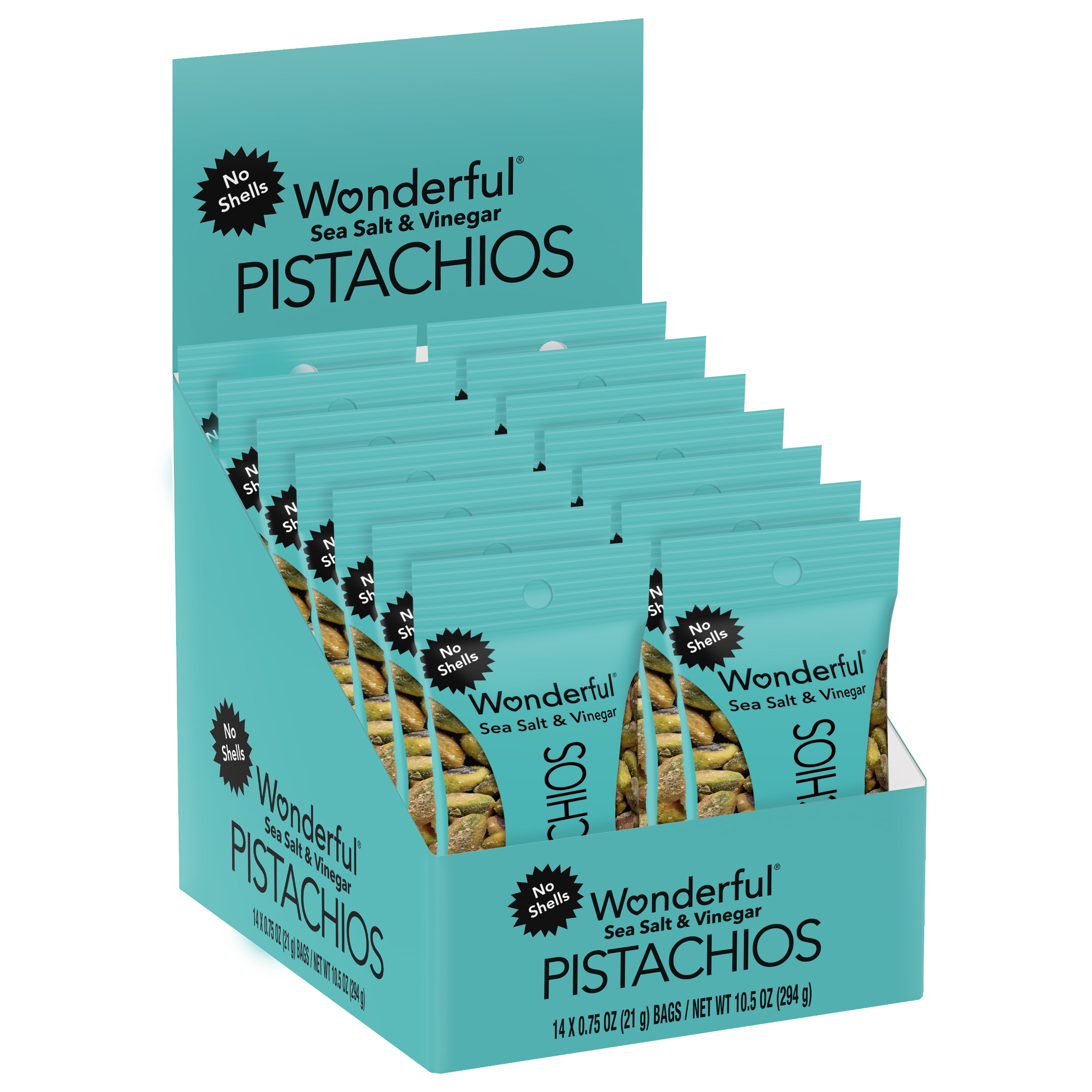 Wonderful Pistachios No Shells, Sea Salt & Vinegar Nuts, 0.75 Ounce Bags (Pack of 14)