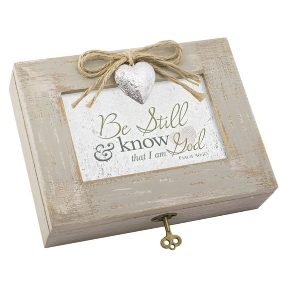 Cottage Garden Be Still and Know That I Am God Natural Taupe Jewelry Music Box Plays Amazing Grace