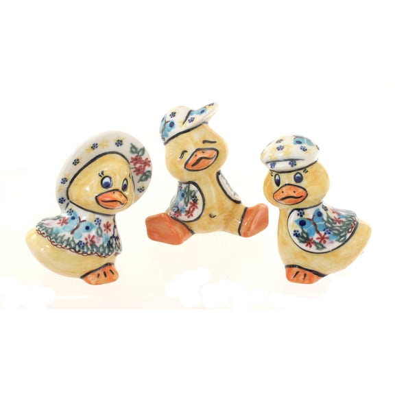 Blue Rose Polish Pottery Garden of Eden Duck Family