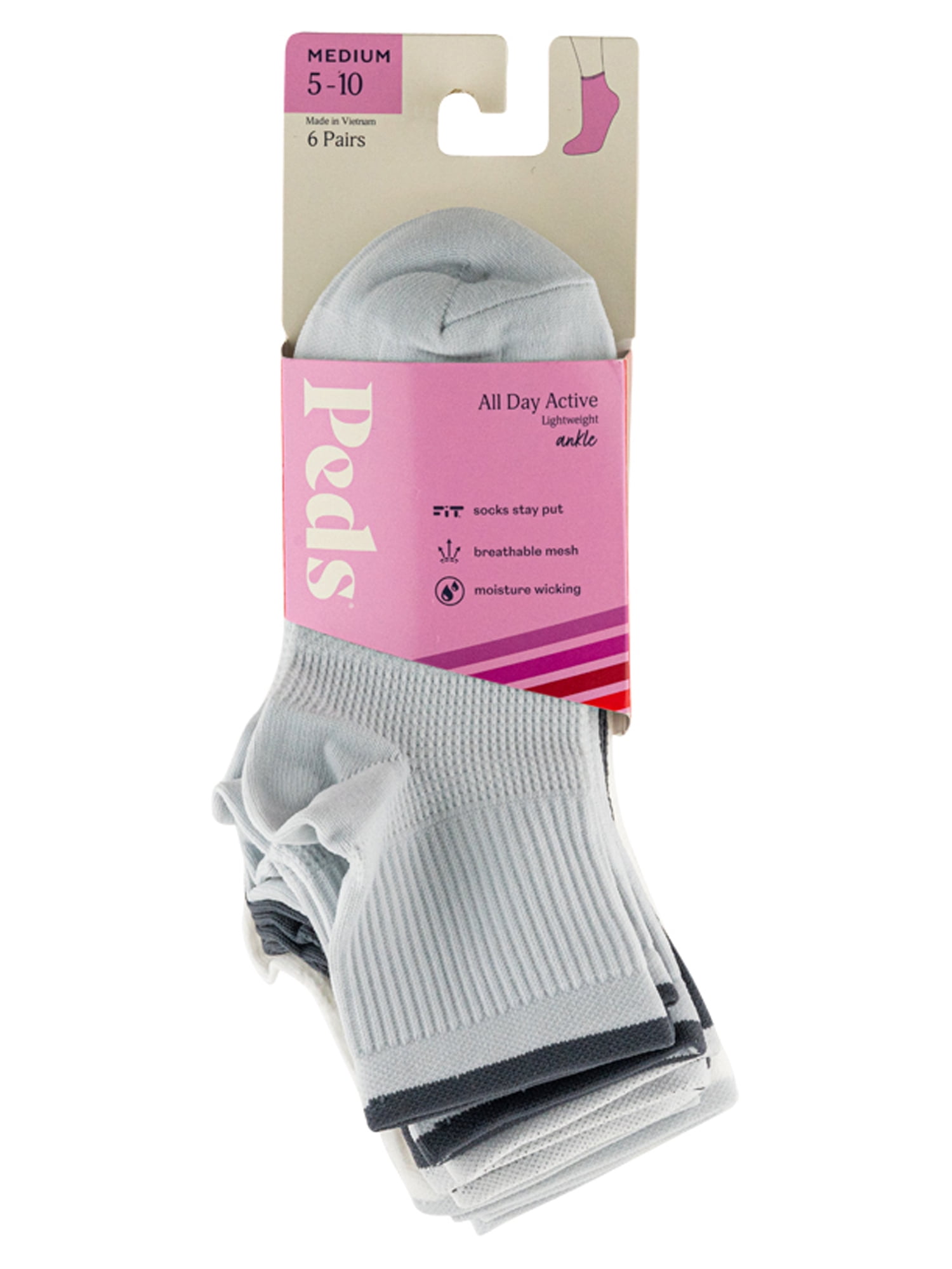 Peds Women's All Day Active Ankle Socks, 6 Pairs