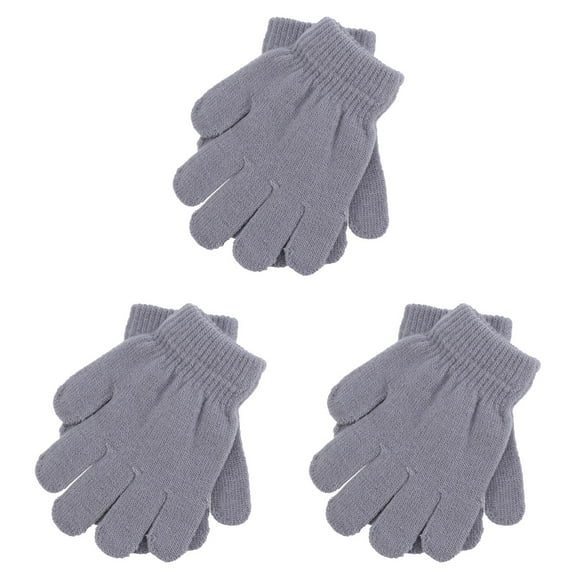 Narrster 3pcs Children's Gloves Autumn and Winter Models Knitted Solid Color Five Fingers Warm Gloves 4-12 Years Old (Gray)