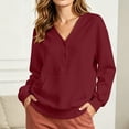thumbnail image 6 of Smsaxvxz Sweatshirt for Women Casual Solid Henley V-Neck Long Sleeve Pullover with Kangaroo Pocket Wine 2XL, 6 of 9