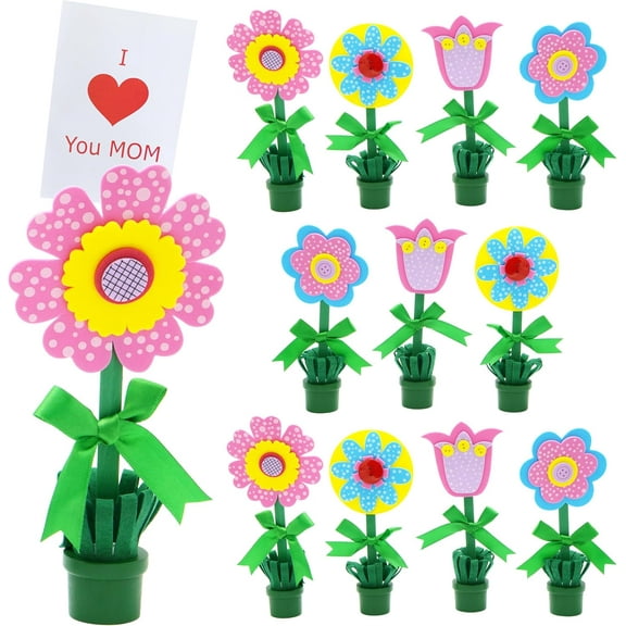 4E's Novelty 12 Pack Foam Flower Pot Craft Kit for Kids, DIY Spring Craft, Mother’s Day Picture Holder