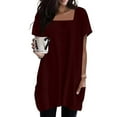 thumbnail image 2 of Long Tops for Women wear with Leggings Square Neck Short Sleeve Loose Fit Tunic Tee Shirt with Pockets (XL, Wine), 2 of 7