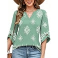 thumbnail image 2 of VDJ Women Fall Blouses Henley V Neck 3/4 Sleeve Loose Casual Tops Summer Boho Tops Lightweight Flowy Green Tee Shirts Size XXL, 2 of 5