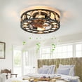 thumbnail image 4 of Caged Ceiling Fan With Lights Remote Control, Low Profile Flush Mount Farmhouse Modern Ceiling Fans, 6 Speeds Reversible Blades, 5 LED Bulbs Included For Bedroom Living Room, 4 of 9