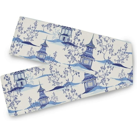 

Tangkunup Beautiful Ink Chinoiserie Pagodas Table Runner 13 x 90 Inches Dresser Runner Double Sided Long Table Linens Cloth Top for Dinner Dining Party Wedding Kitchen Home Decor