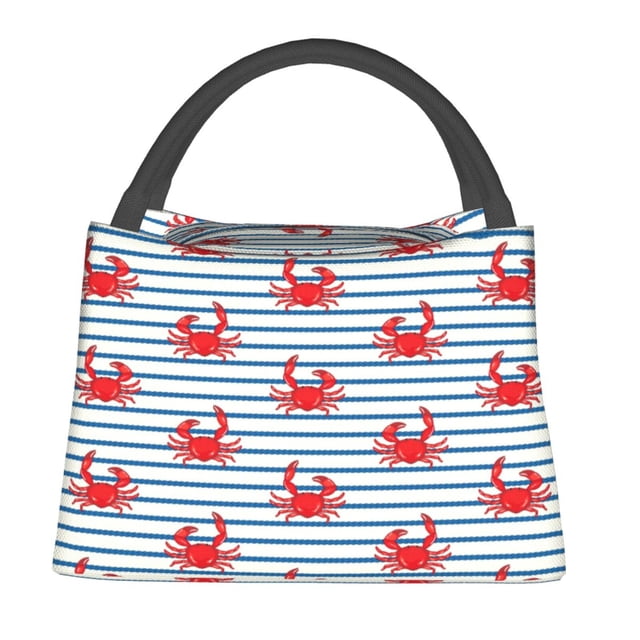 Easygdp Cute Red Crabs With Nautical Bolsa de Almuerzo Insulada Reutilizable, Bolsa de Mano y Bandolera para Oficina, Trabajo, Viajes