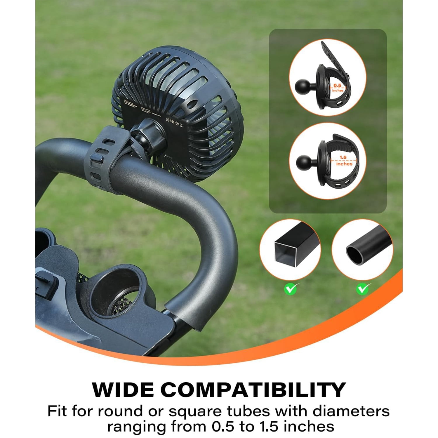 A2C Portable Fan with Adjustable Strap, Hands-Free Rechargeable Fan for Golf Cart, Forklifts, Lawn Mowers, 3 Speeds