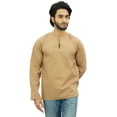 thumbnail image 1 of Atasi Kurta Court Brun pour Homme, Col Rond Goutte d'Eau, Tunique en Coton, Chemise - XX-Grand, 1 of 6