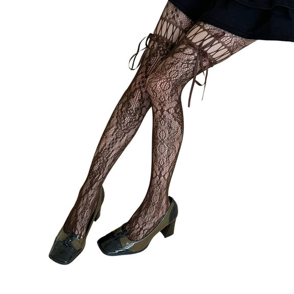 RUISINERY Lace Fishnets Thigh High Stockings Patterned Suspender Tights for Women Garter Belt Pantyhose Tights Fishnets Hosiery