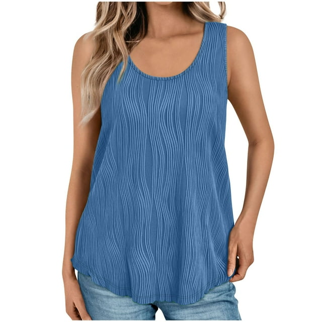 fatyb Débardeurs Femmes Décontractés Texturés Extensibles Sans Manches T-Shirts Été Col Rond Blouses Couleur Unie