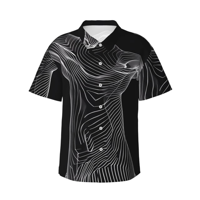 Fotbe Geometric Lines Dog Art Camisa Hawaiana para Hombre Unisex – Camisa Casual de Verano con Botones de Manga Corta de Algodón y Lino,X-Large