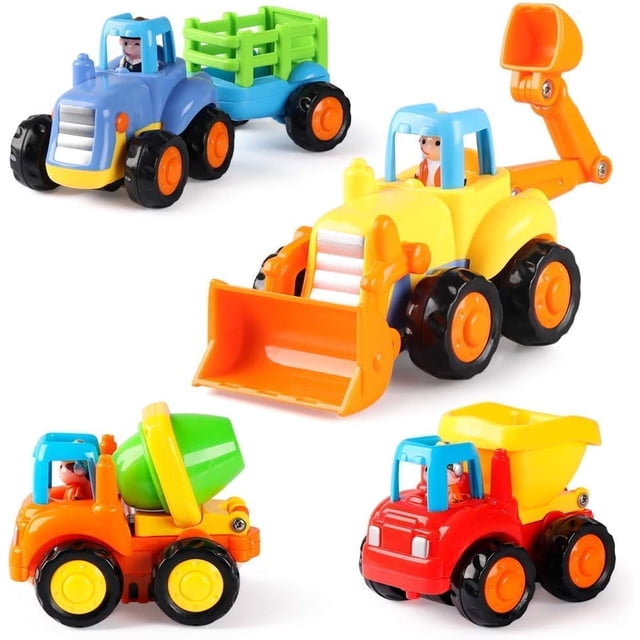 Set de juguetes propulsados por fricción para automóviles y vehículos de construcción, paquete de 4