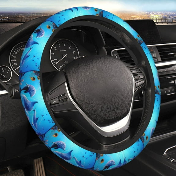 Steering Wheel Cover Anti-Slip Elastic Car Protective Universal 15 Inch Fit for Vehicles Auto SUVs , Dolphins Rainbow Dolphin