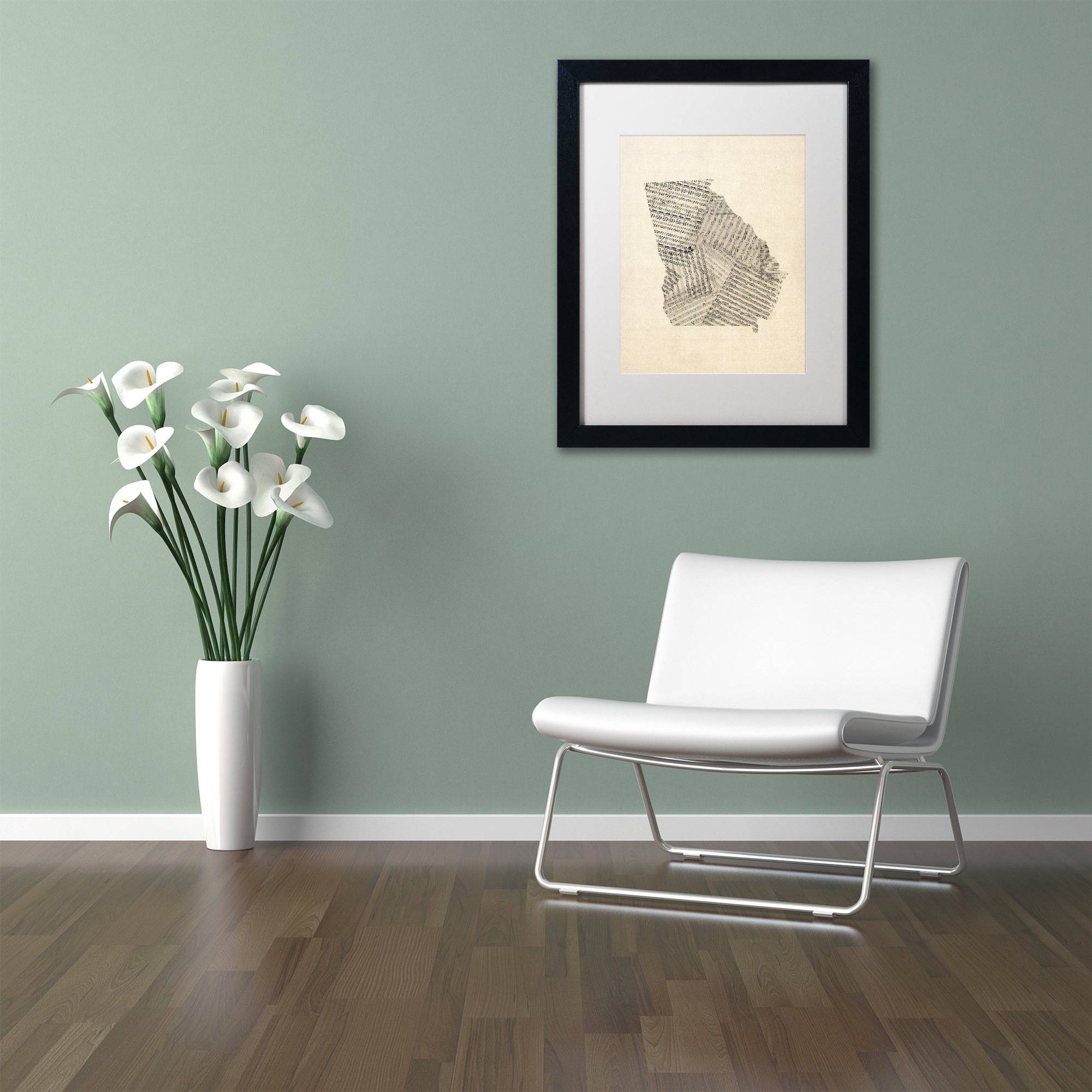 Trademark Fine Art ''Old Sheet Music Map of Georgia'' by Michael Tompsett 16" x 20" White Matted Black Frame (MT0539-B1620MF)