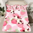 thumbnail image 2 of Manfei Cartoon Cow Child Bed Sheets, Kawaii Pink Strawberry King Sheets, Princess Cute Ribbon Sheet Set, Super Cozy Room Decor, 4-Piece, 2 of 7