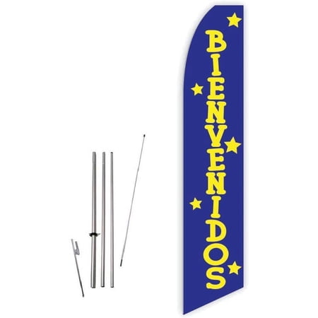 Bienvenidos Blue Super Novo Feather Flag - Complete with 15ft Pole Set and Ground Spike