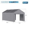thumbnail image 5 of Sunmthink 10x20ft Heavy Duty Carport Canopy, Portable Outdoor Garage with Removable Sidewalls & Roll-Up Doors, All-Weather Car Shelter for Cars, Boats, Trucks and Tools Storage, Gray, 5 of 9