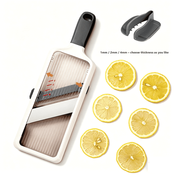 Prichor 3-in-1 Adjustable Lemon Slicer, 3 Thickness Settings 1mm/2mm/4mm, Handheld Fruit Cutter for Lemons Limes Oranges, Compact Kitchen Tool