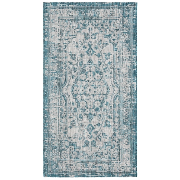 SAFAVIEH Courtyard Euclid Medallion Indoor/Outdoor Area Rug, Grey/Blue, 2'7" x 5'