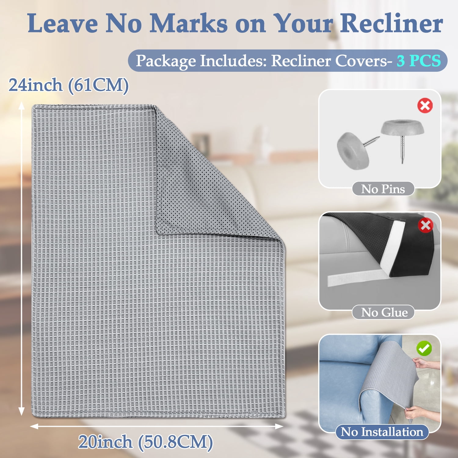Headrest Covers for Recliners Protector Armrest Covers for Couch Chair Headrest Seat Padded for Sofa Reclining Armchair Cooling Pads Washable Pet Slipcovers Non Slip Furniture Covering