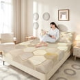 thumbnail image 3 of Manfei Hexagon Honeycomb Queen Sheets, Marble Queen Sheet Sets, Beige Gold, Reversible 4pcs1 Flat Sheet + 1 Fitted Sheet + 2 Pillowcases, 3 of 6