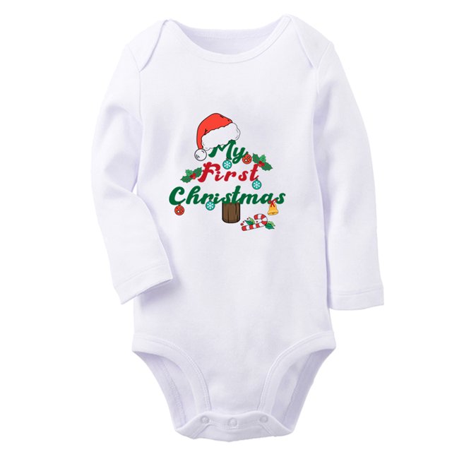iDzn My First Christmas Funny Rompers, Newborn Baby Unisex Bodysuits, Infant Jumpsuits, Toddler 0-12 Months Kids Long Sleeves Oufits