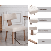 Guyou Dining Chairs Set of 4, Mid-Century Modern Linen Upholstered Kitchen Chairs with Curved Backrest, Wooden Side Chairs for Dining Kitchen Living Room Bedroom, Beige