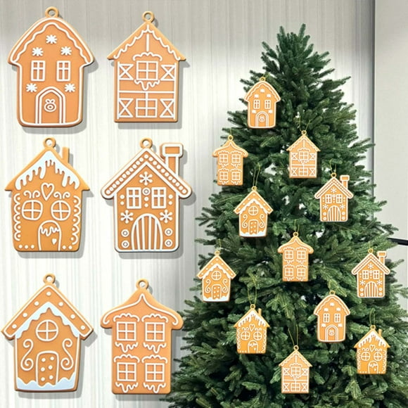 Set de adornos navideños de 12 piezas de caucho suave de PVC | Adornos de árbol de hombre de jengibre - Decoraciones navideñas de plástico beige con lazos colgantes para la corona del árbol de