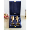 thumbnail image 3 of Indian Art Villa Antique Finish Brass Champagne Glasses Set with Blue Velvet Box, Drinkware, Antique Gold, 6.8 oz - Set of 2, 3 of 3